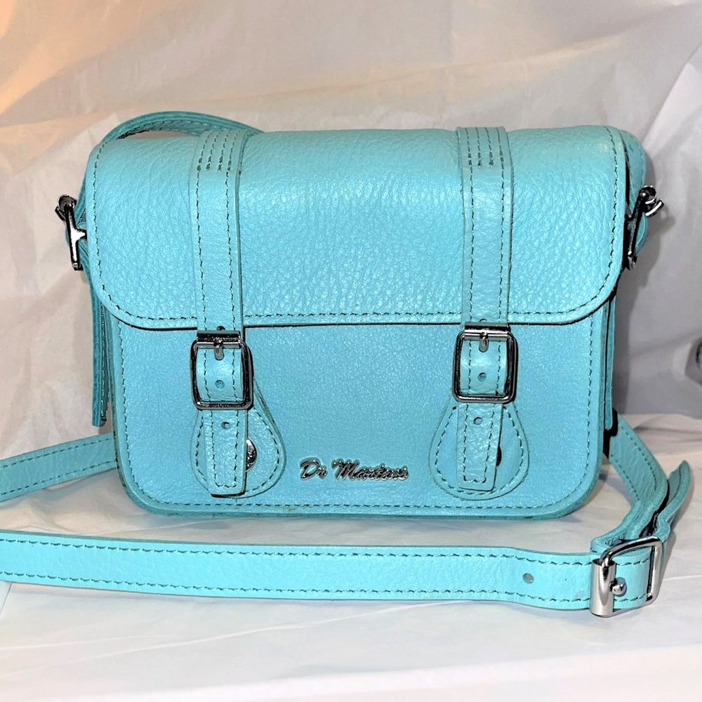 Dr. Martens 7 Inch Pisa Leather Crossbody Turquoise Bag with Silver Hardware